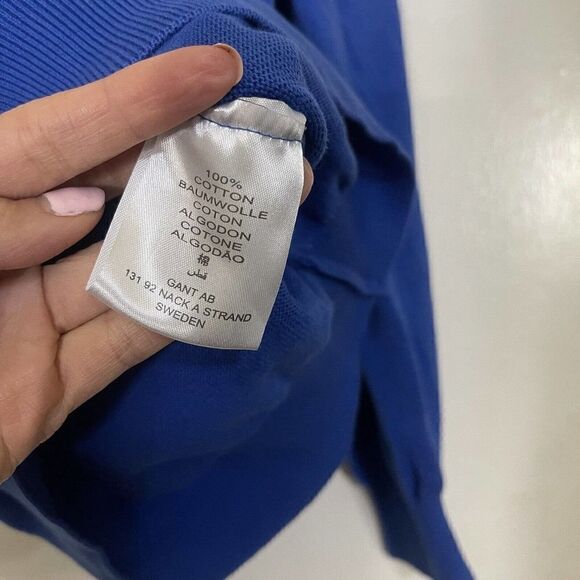 GANT vneck long sleeve blue knit Cotton pullover sweater with logo Men's large - Picture 5 of 5